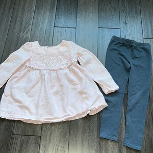 Artisan NY long sleeve linen like dress Flowey shirt with crochet floral design